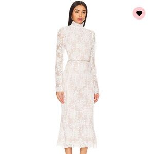 V. Chapman Greta Midi Dress in White Chantilly Lace